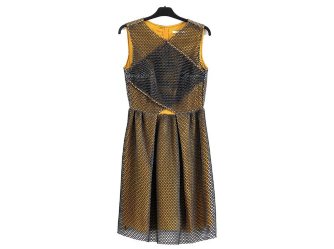 Carven mesh honeycomb dress Black Golden Cotton Polyester Viscose Acetate  ref.102797