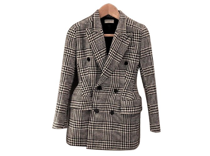 Balenciaga Houndstooth jacket FR36 Black White Wool  ref.102860