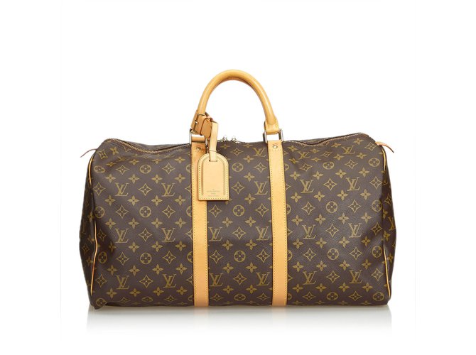 Louis Vuitton Monogram Keepall 50 Brown Leather Cloth  ref.103012
