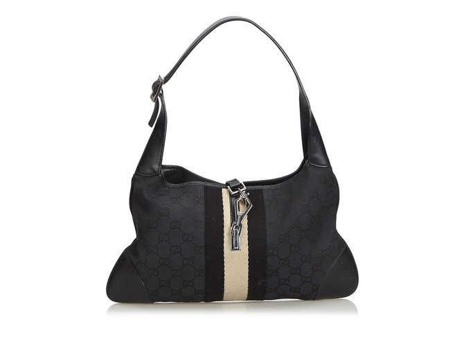 Gucci Jackie Jacquard Shoulder Bag Black White Cream Leather Cloth  ref.103018