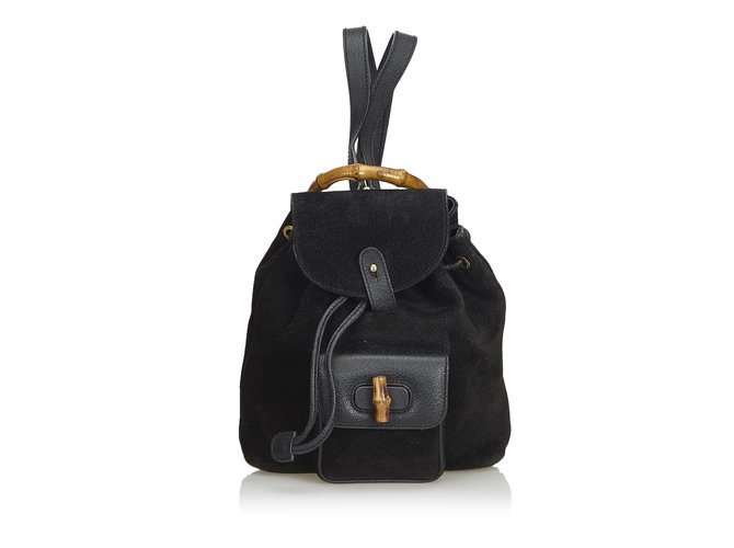 Gucci Mini sac à dos en cuir de daim bambou Suede Noir  ref.103021