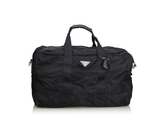 Prada Sac de voyage en nylon Cuir Tissu Noir  ref.103056