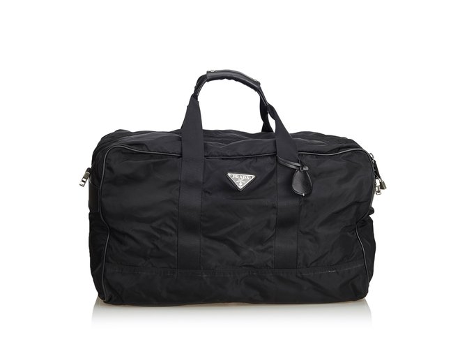 Prada Nylon Travel Bag Black Leather Cloth  ref.103056