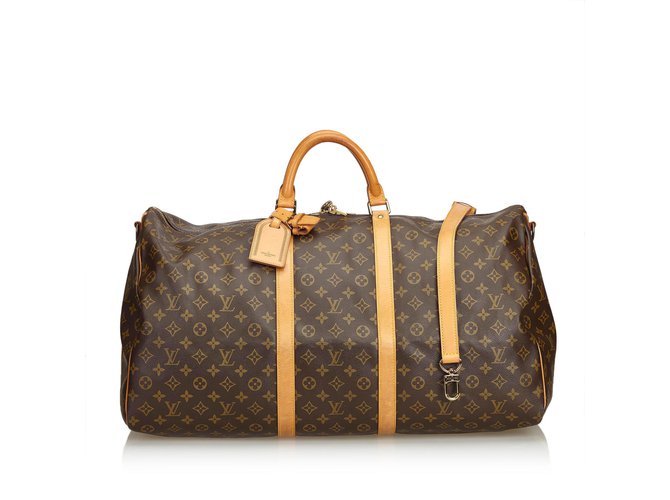 Louis Vuitton Monogram Keepall Bandouliere 60 Brown Leather Cloth  ref.103082