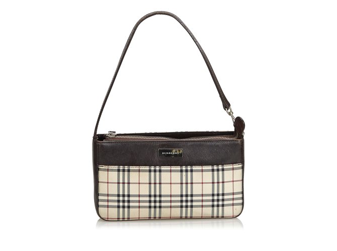Burberry Plaid Coated Canvas Baguette Brown Multiple colors Beige Leather Cloth Cloth  ref.103094
