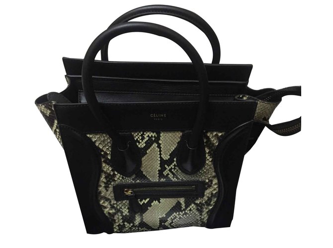 Céline Micro Python Handtasche aus schwarzem Leder 