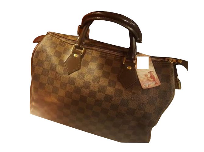 Louis Vuitton Speedy Ebony Leather Cloth  ref.103136