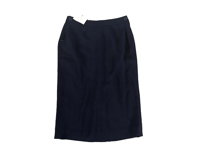 Falda recta Hermès de lana azul marino