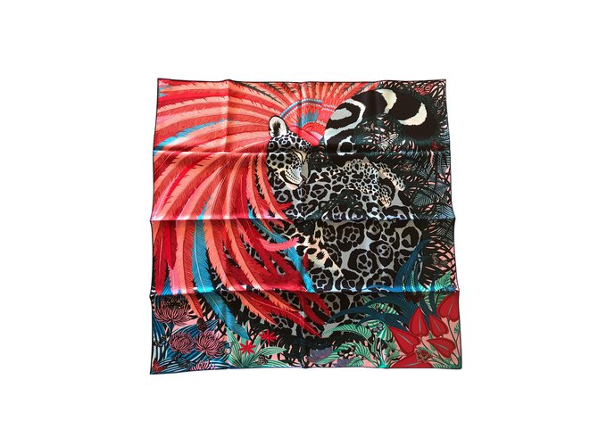 Carré Hermès 90 soie Jaguar Quetzal Multicolore  ref.103184
