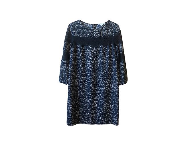 Sandro rechtes Kleid mit Mikroprint & Spitze Schwarz