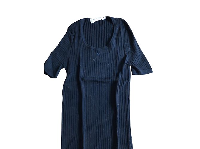 Camiseta Courreges de algodón con canalé negro