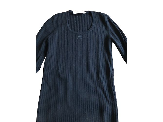 Courreges Courrèges Strickpullover aus Wolle Schwarz gerippt 