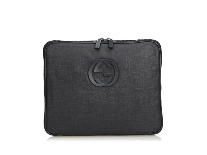 Gucci lined G Laptop Bag Black Leather Plastic  ref.103261