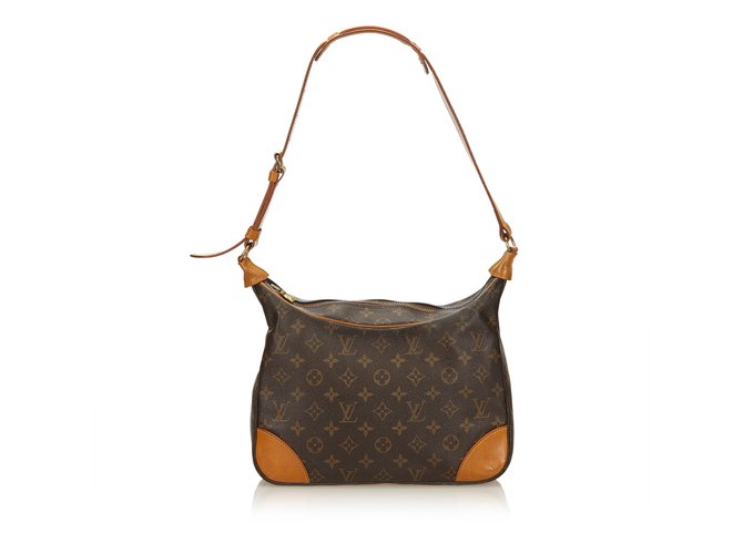 Louis+Vuitton+Boulogne+Shoulder+Bag+GM+Brown+Leather for sale online