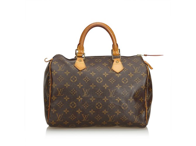 Louis Vuitton Monogram Speedy 30 Brown Leather Cloth  ref.103318