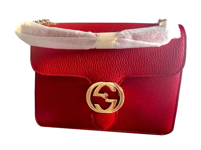 Gucci Interlocking Handtasche aus rotem Lammleder