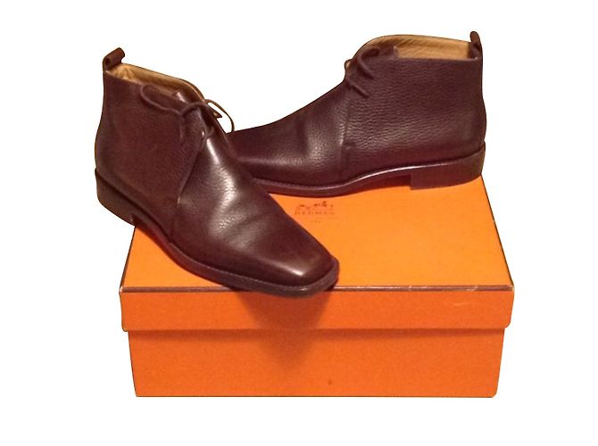 Botines Hermès de cuero marrón 37 Marrón oscuro