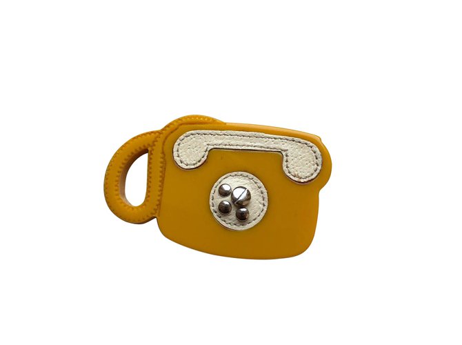 Prada Leather & Bakerlite Plex Phone brooch Yellow Resin  ref.103491