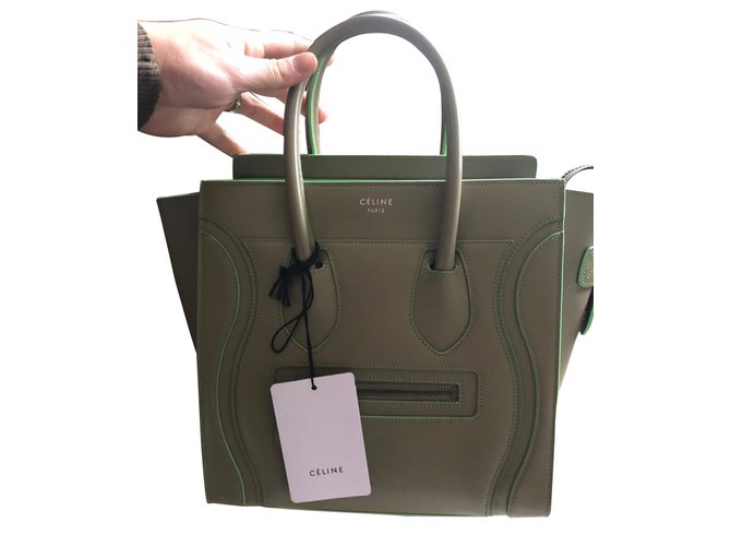 Céline Micro Luggage Verde Couro  ref.103492