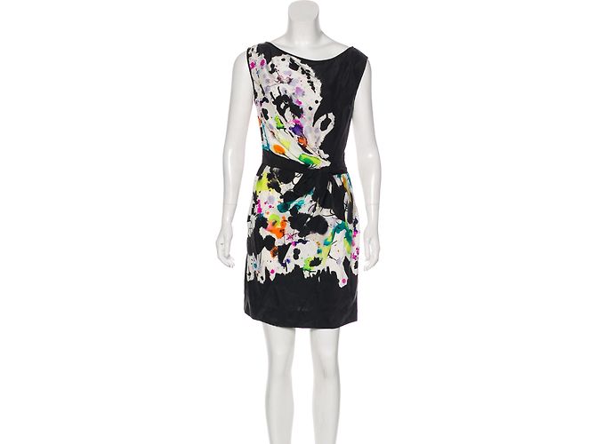 Diane Von Furstenberg DvF Tella Paintpomb Kleid Schwarz Mehrfarben