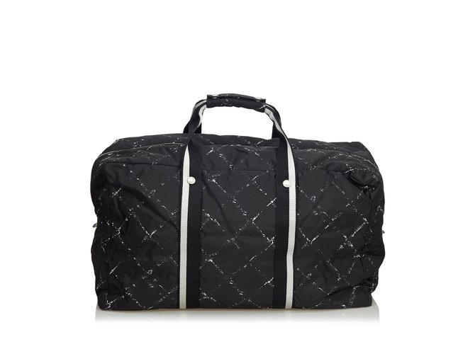 Chanel Vecchia borsa da viaggio linea di viaggio Nero Bianco Crudo Nylon Panno  ref.103513