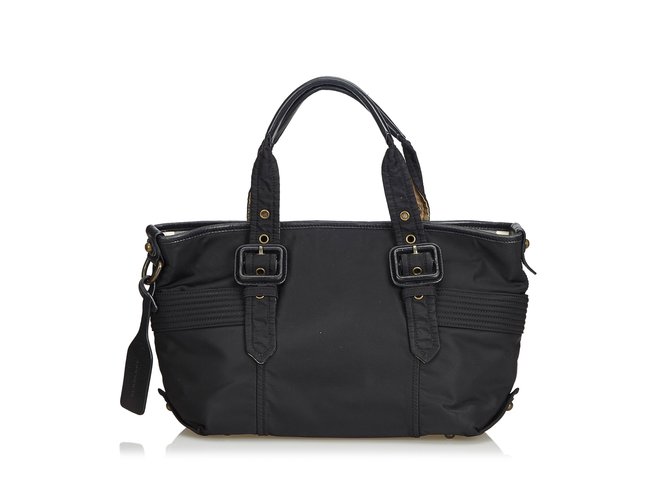 Burberry Nylon Tote Bag Black Leather Cloth  ref.103557