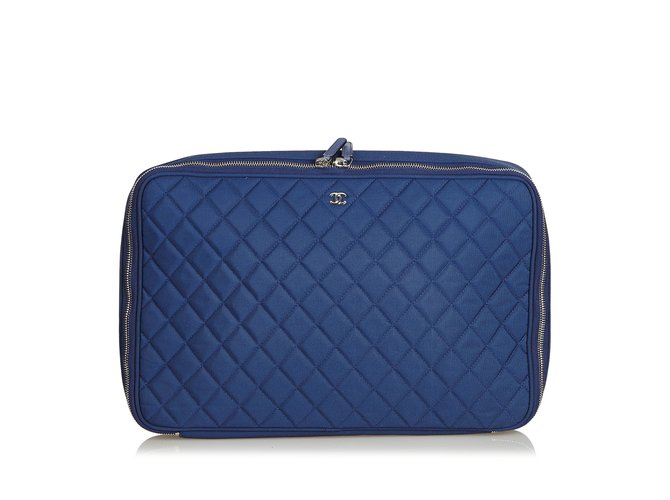 Chanel Saco do portátil de Matelasse Azul Azul marinho Nylon Pano  ref.103567