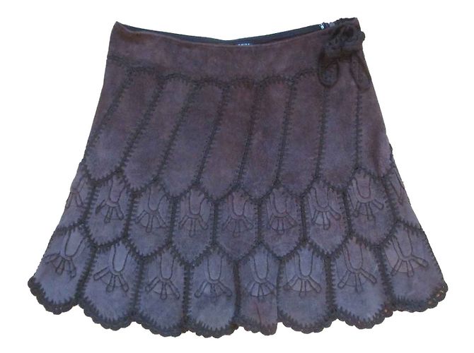 Autre Marque Saia marrom de couro de pecarí Chine Collection
