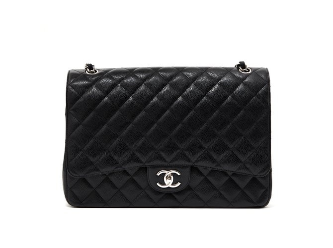 Timeless Chanel Grande borsa classica senza tempo nera a forma di caviale Nero Pelle  ref.103618