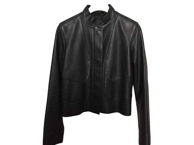 Hermès saddlery H jacket Dark blue Leather  ref.103668