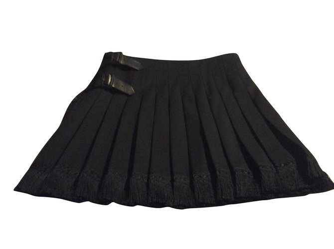 Falda Burberry Negra 100billetera de lana% falda escocesa Negro  ref.103729