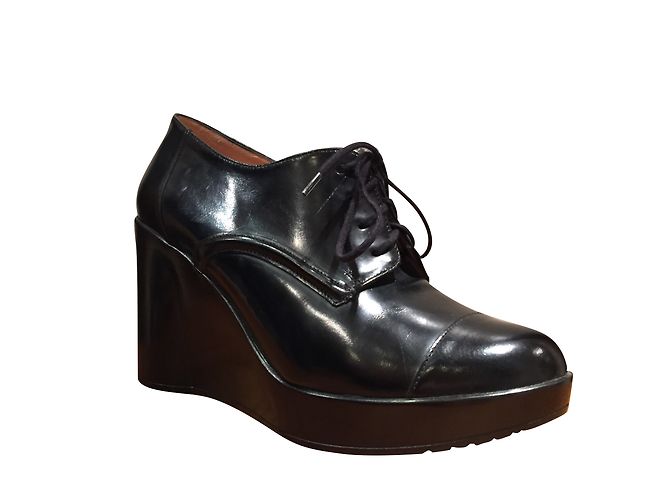 Mocassini Robert Clergerie in pelle nera con zeppa 37 Nero