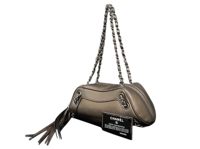 Chanel Borsa a tracolla a catena con frange in bronzo metallizzato Taupe  ref.103885