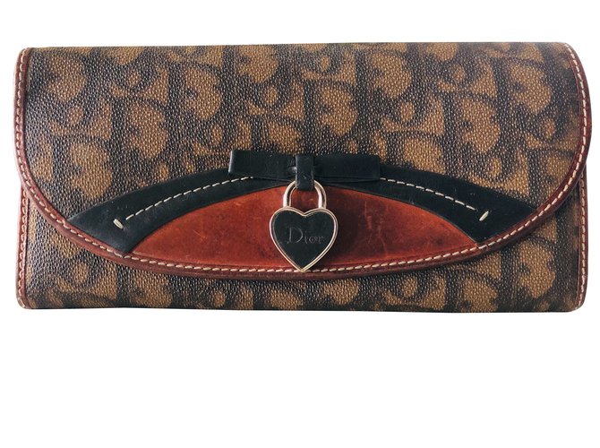 Christian Dior Portafoglio in pelle Dior modello grande monogramma in pelle Marrone chiaro Caramello Cioccolato Marrone scuro Tela  ref.103952