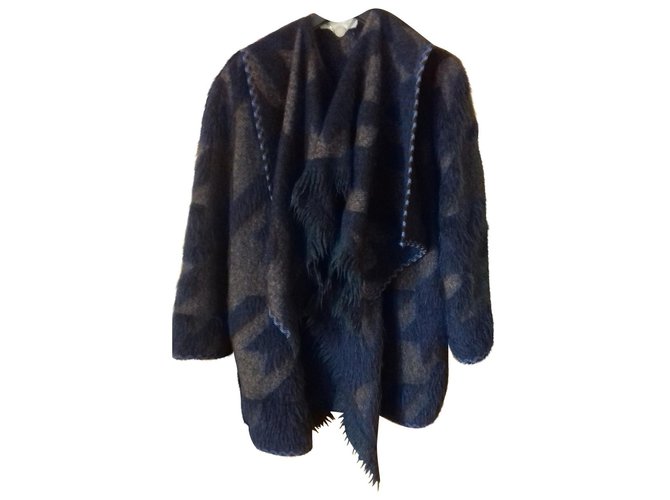 Stella Mc Cartney Poncho winter coat Blue Wool  ref.104330