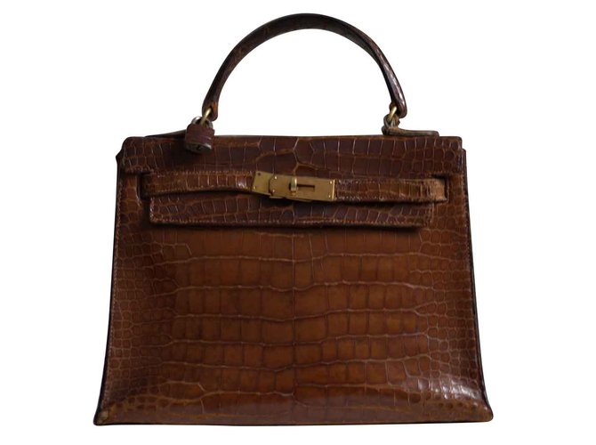 Hermès Hermés Sellier Kelly II Vintage Crocodile 28 Brown Exotic leather  ref.104334
