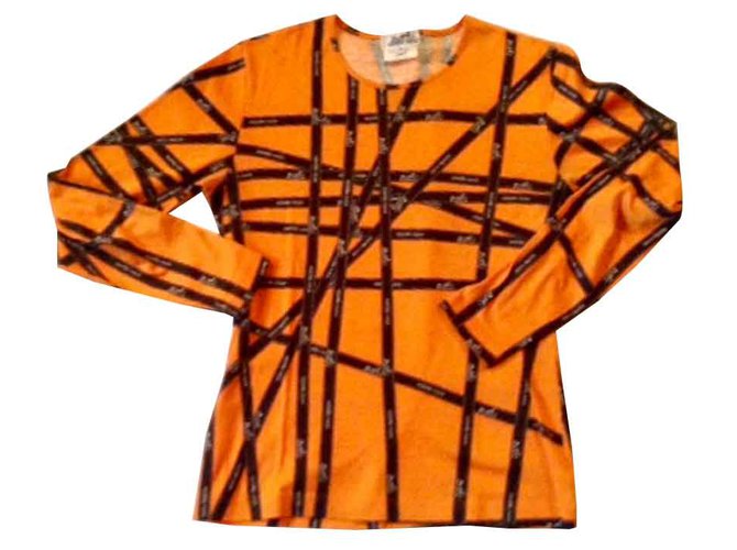 T-shirt Hermès Bolduc Orange Cotton  ref.104380