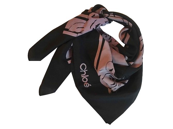Chloé Sciarpa seta 76X82 centimetro Nero Lavanda