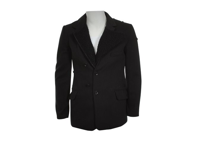 Yohji Yamamoto Vestes Blazers Cuir Coton Polyester Laine Noir  ref.104497