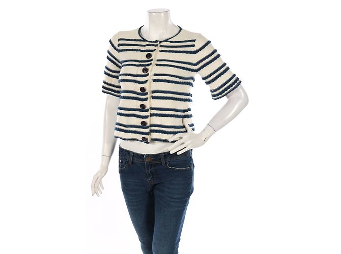 Marc by Marc Jacobs Cardigan Gestreift Weiß Blau Baumwolle S