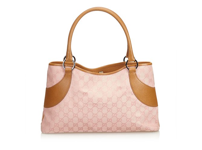 Gucci GG Jacquard-Handtasche Braun Pink Leder Tuch  ref.104594
