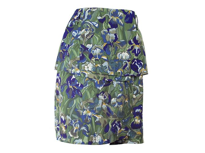 Kenzo Rock mit Iris Muster asymmetrisch aus Viscose Weiß Gelb Hellgrün Dunkelgrün Dunkelblau