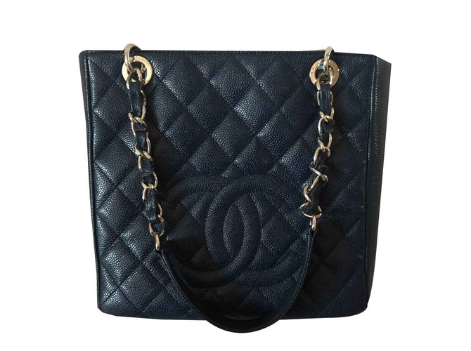 Chanel Shopping Azul Cuero  ref.104647