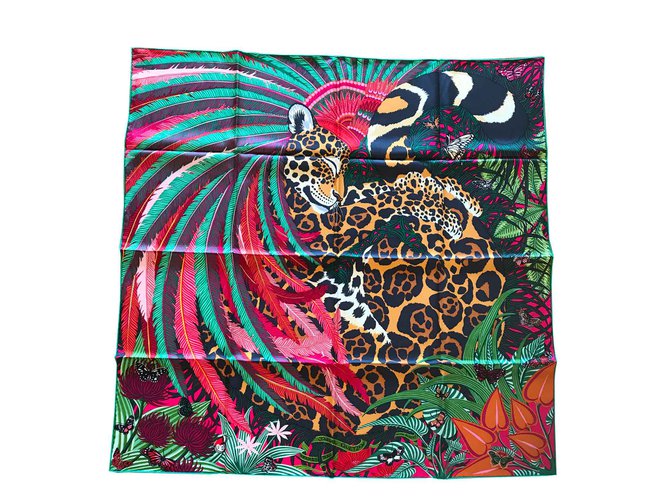 Hermès Hermes Square 90 Jaguar Quetzal Verde Seda  ref.104681