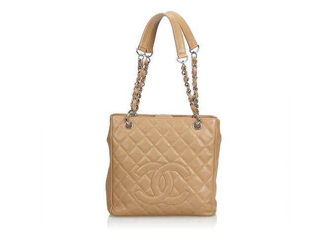 Chanel Caviar Petite Shopping Tote Brown Beige Leather  ref.104812