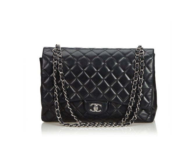Timeless Chanel Classic Maxi Lambskin Leather Single Flap Bag Black  ref.104832