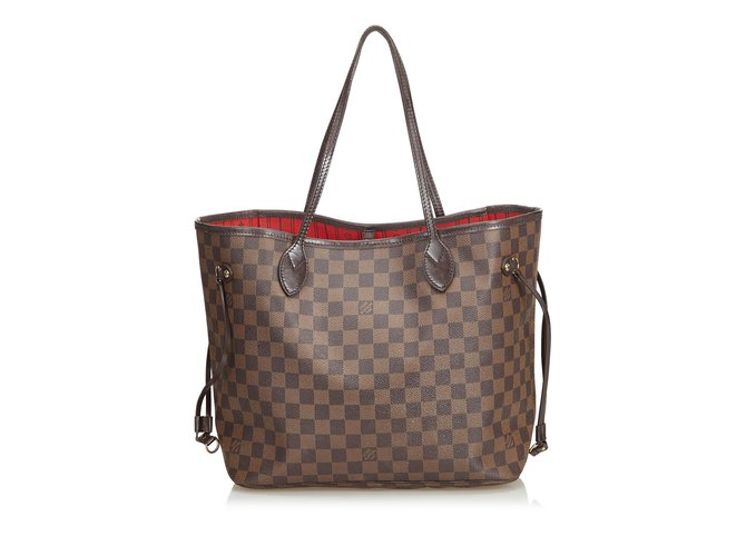 Louis Vuitton Damier Ebene Neverfull MM Brown Leather Cloth  ref.104835