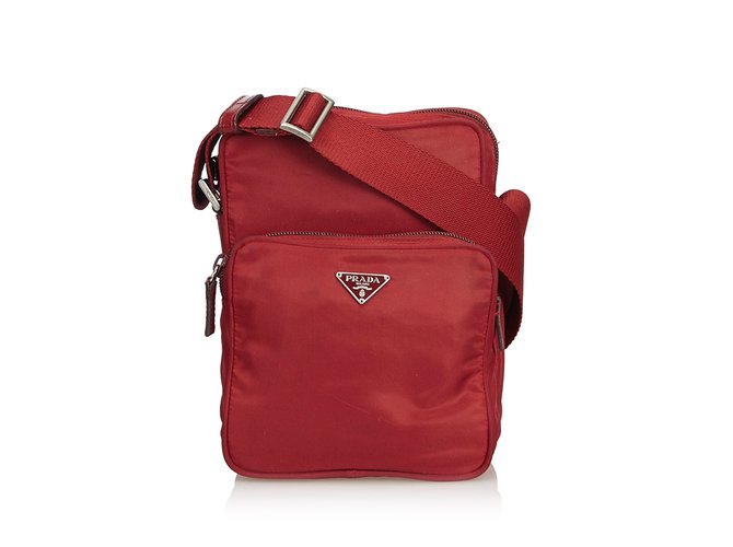 Prada Tessuto Nylon Crossbody Bag Red Leather Cloth Cloth  ref.104878