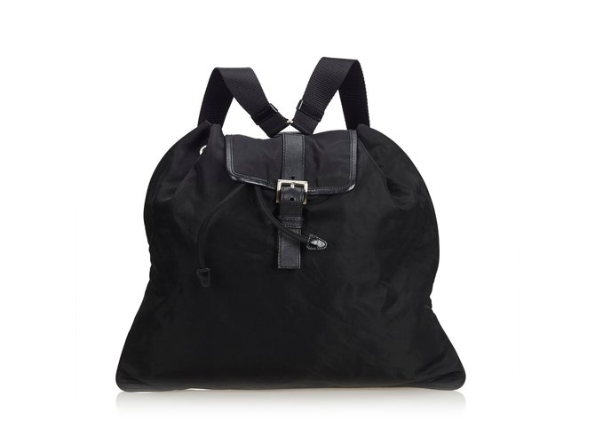 Prada Nylon Backpack Black Leather Cloth  ref.104923