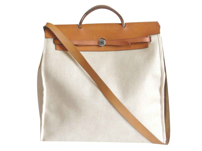 Hermès Herbag GM Cuir Toile Beige  ref.104949